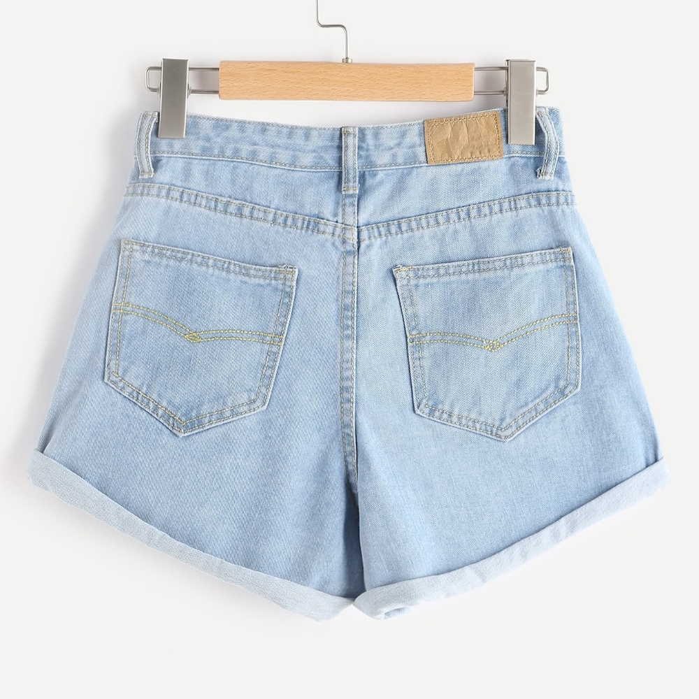 Sale! Floral embroidered high waist denim shorts - Picture 3 of 3